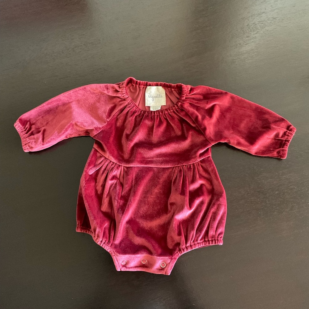 Velvet Baby Romper in Rich Red